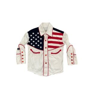 Kids Vintage Rockmount American Flag Western Shirt ‎ XS - read description!